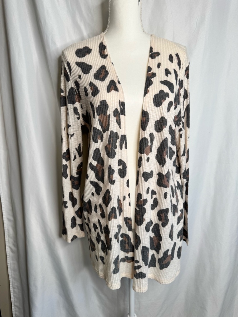 Phil Love Leopard Print Ribbed Open Front Cardigan Large - Picture 2 of 8